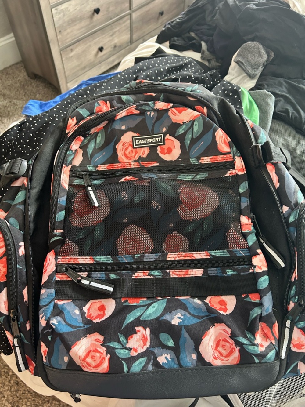 Eastsport Kids Floral Black Backpack - Pink Rose Print